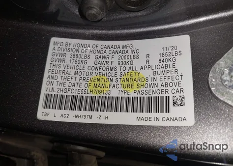 2020 Honda Civic Si Sedan from USA, damaged, VIN 2HGFC1E55LH709133